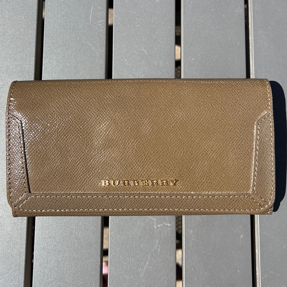 Burberry Tan Pebbled Leather Continental Wallet with Gold Logo